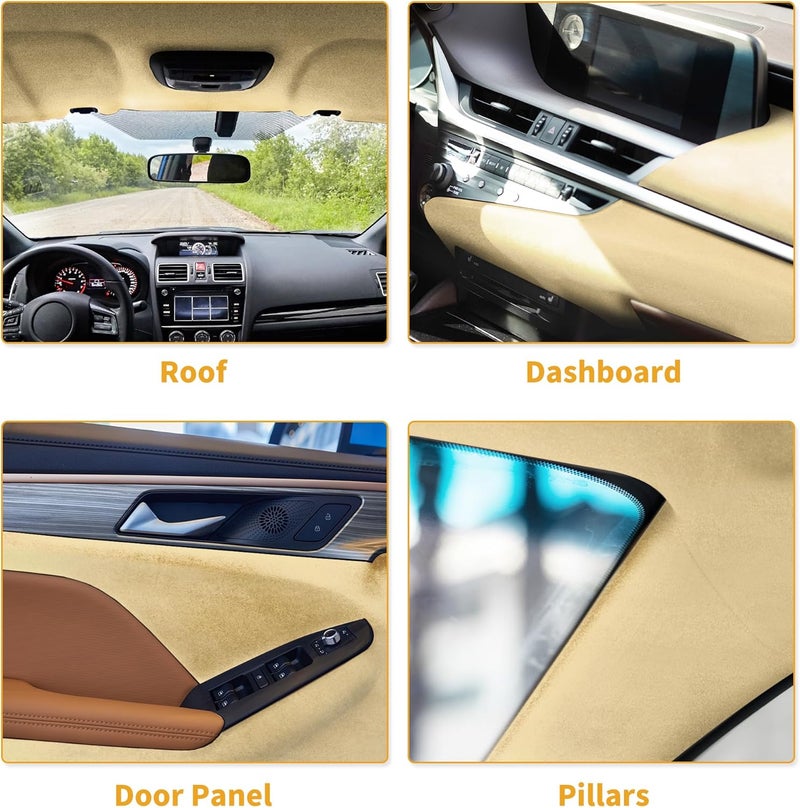 Partuto 150G Headliner Fabric for Car Truck RV SUV Boat Automotive Interior Trim DIY Roof Repair Replacement Suede Fabric Beige 24" L x 57" W - Image 3